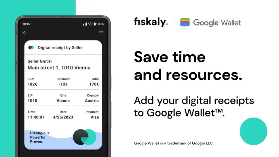 Un teléfono móvil con el recibo digital de fiskaly en la pantalla