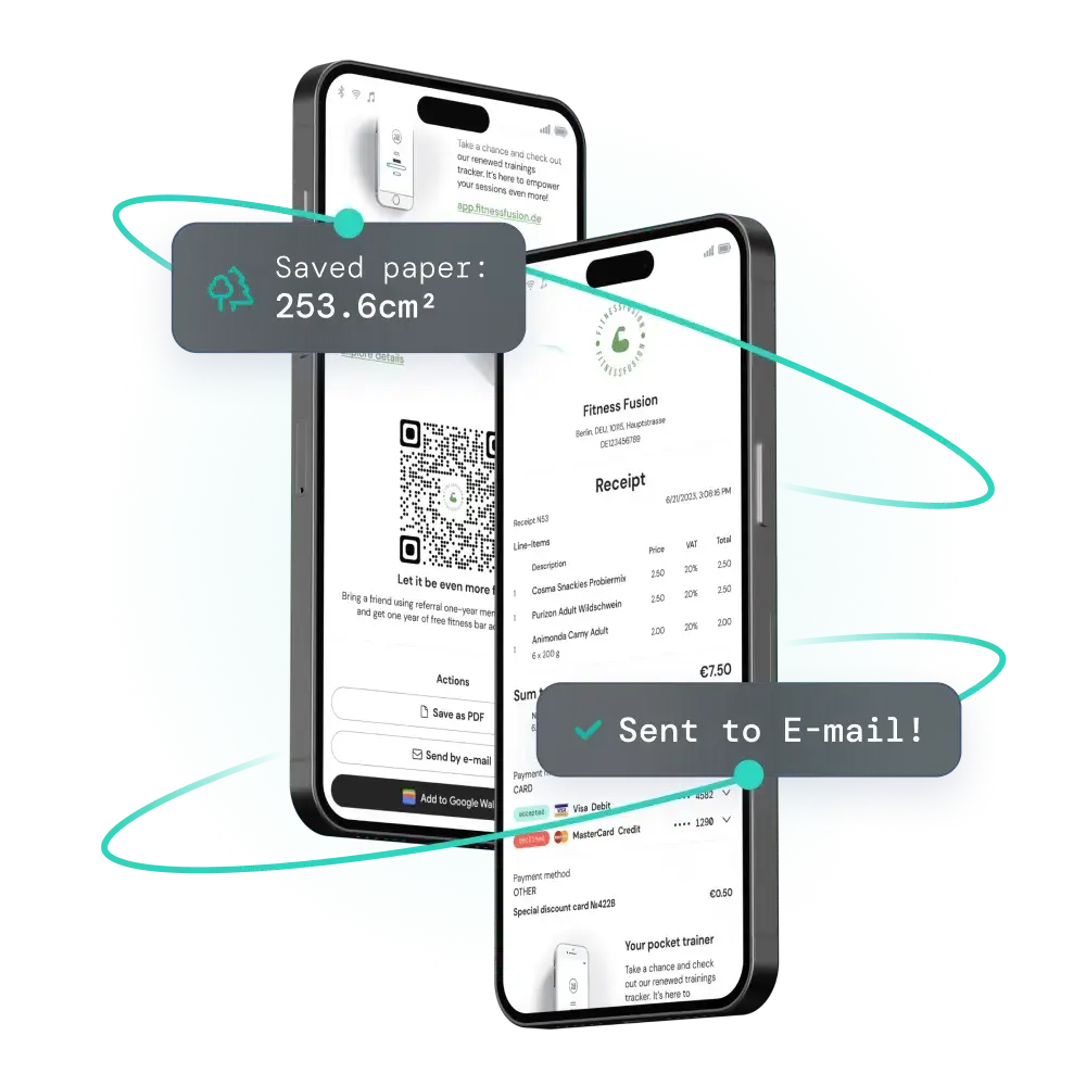Mobile phones with electronic receipts by fiskaly on them, which have global compliance with one single API