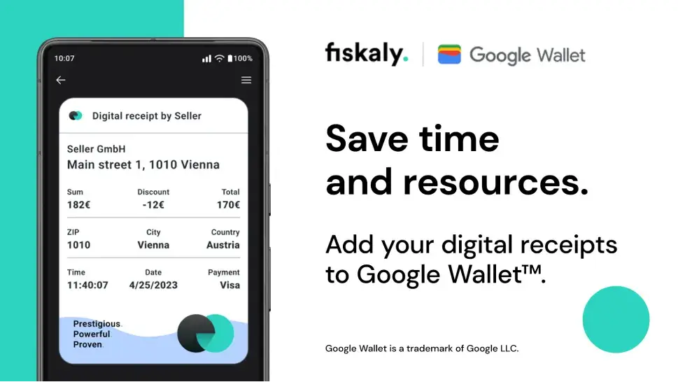 A mobile phone with the digital receipt by fiskaly on the screen