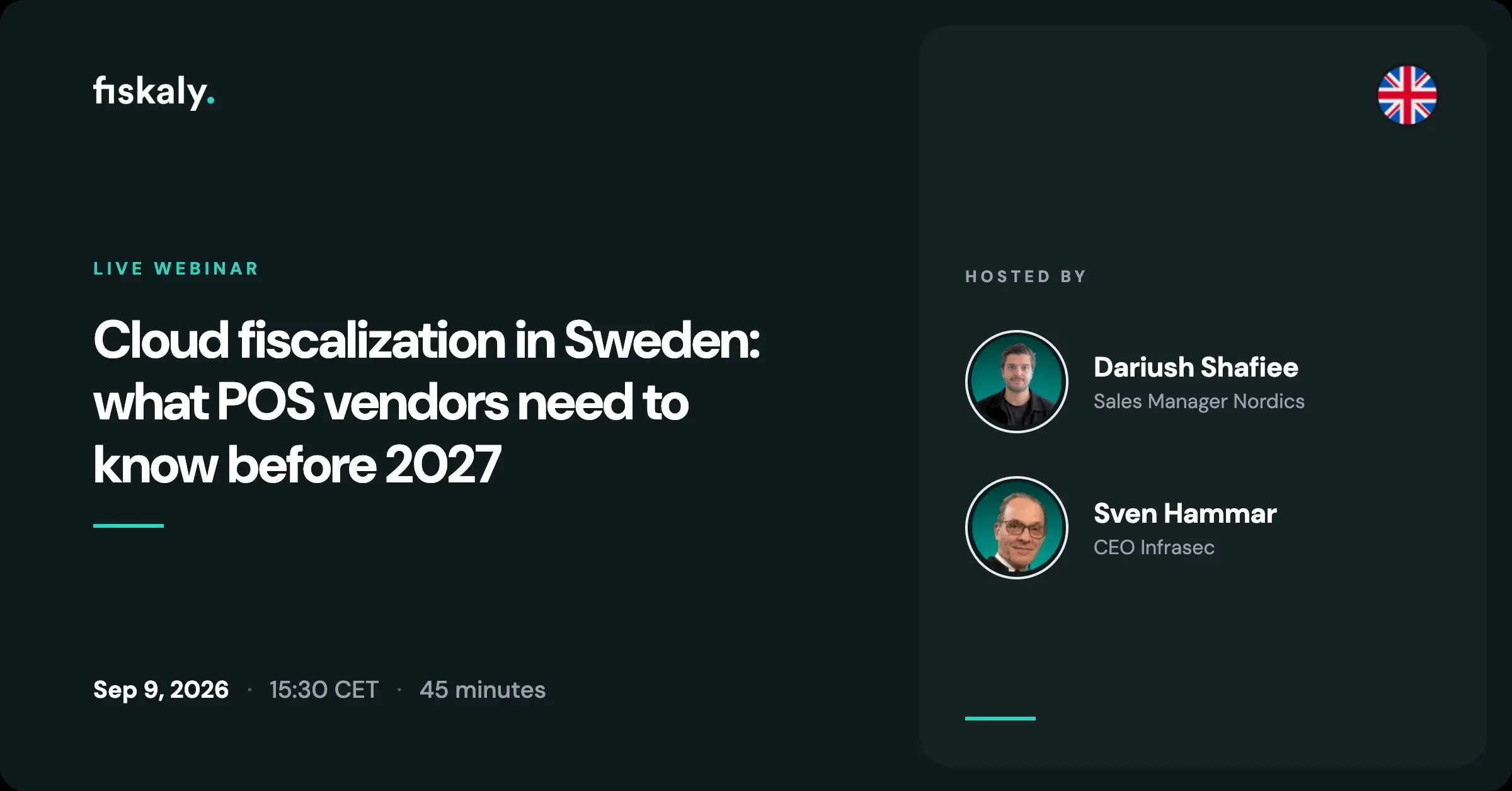 Webinar banner: cloud fiscalization in Sweden with fiskaly and Infrasec