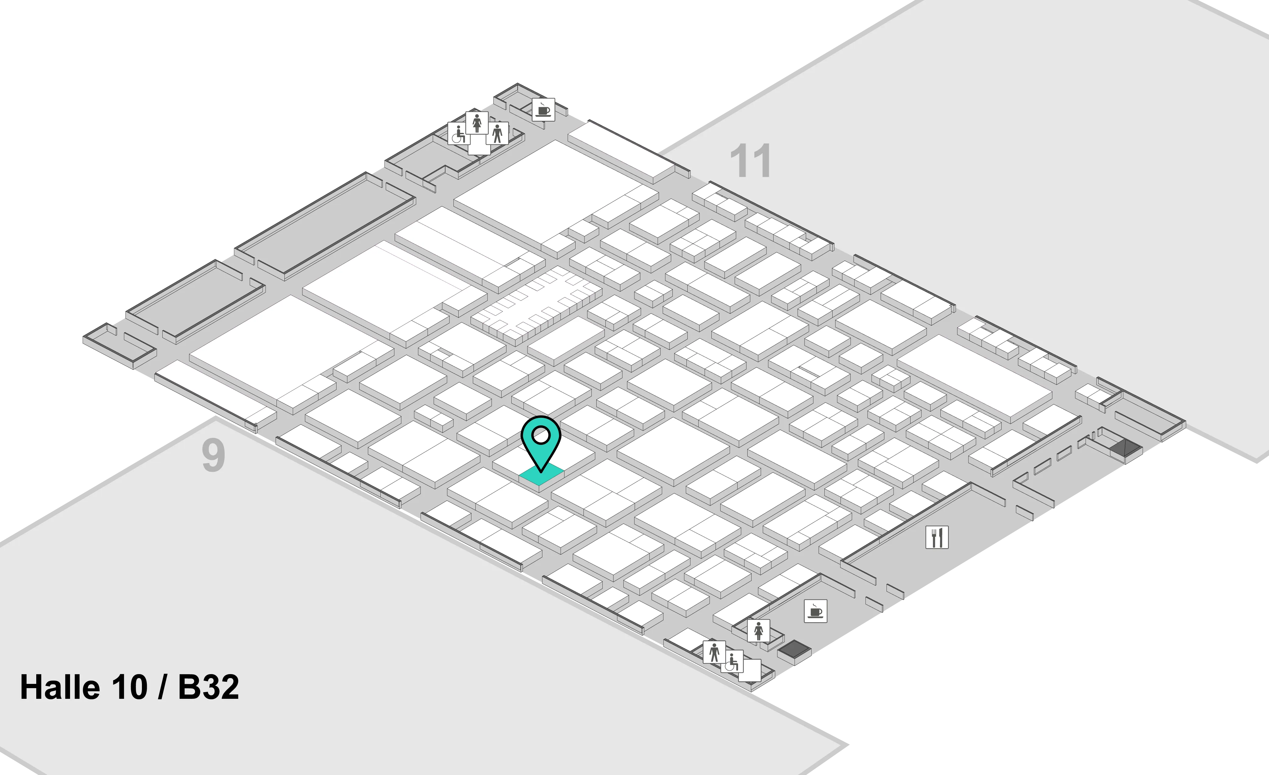 Visuelle Darstellung der EuroCIS-Veranstaltungshalle mit Markierung des fiskaly-Standes Halle 10 / B32