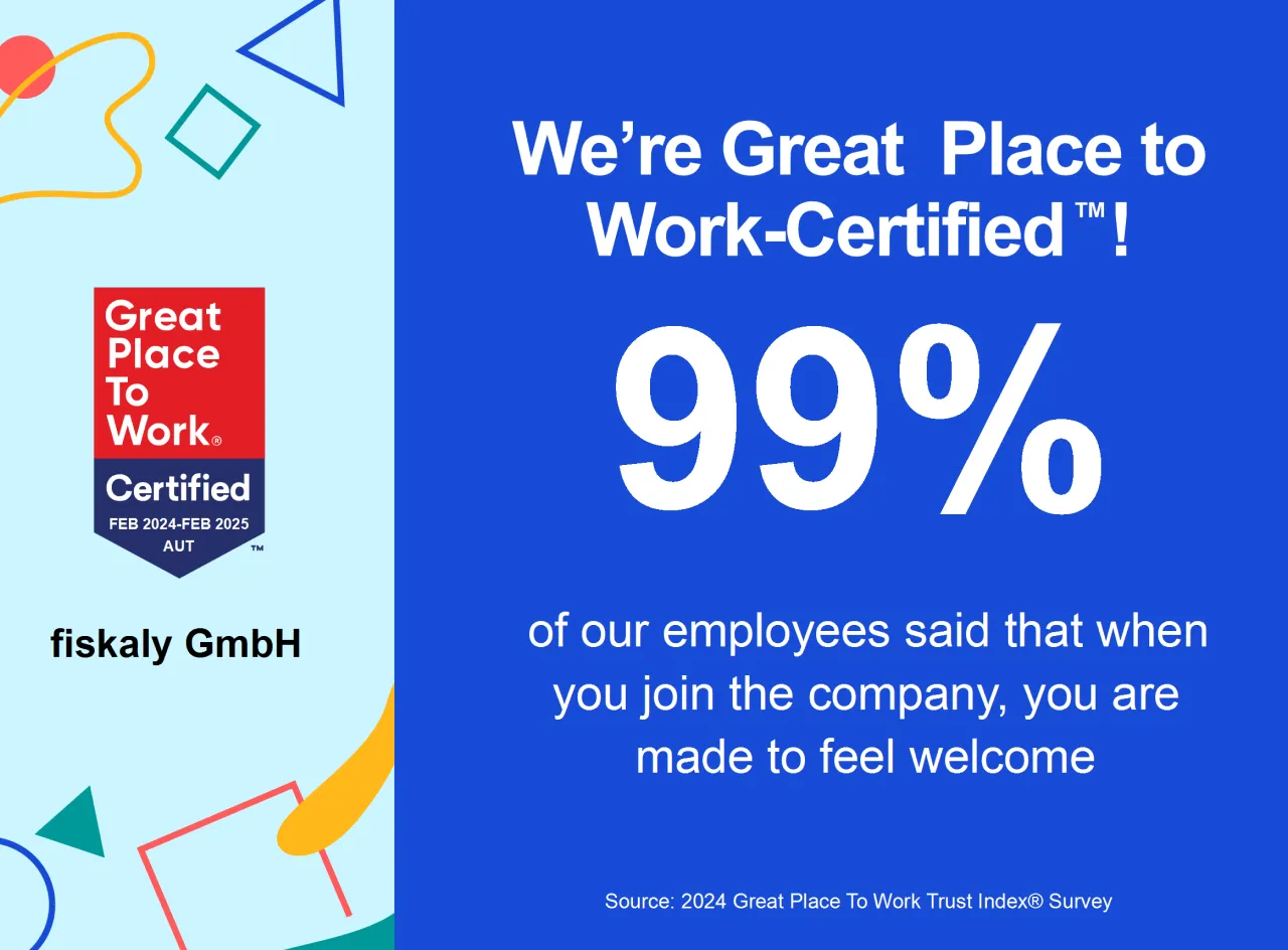 Illustration mit Text "Wir sind Great Place To Work-Certified! 99 % unserer MitarbeiterInnen sagen, dass man sich bei uns willkommen fühlt"